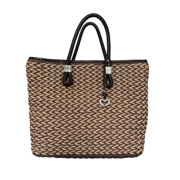 Brighton Raffia Woven Brown Leather Top Handle Bag with Charms - Picture 2 of 10